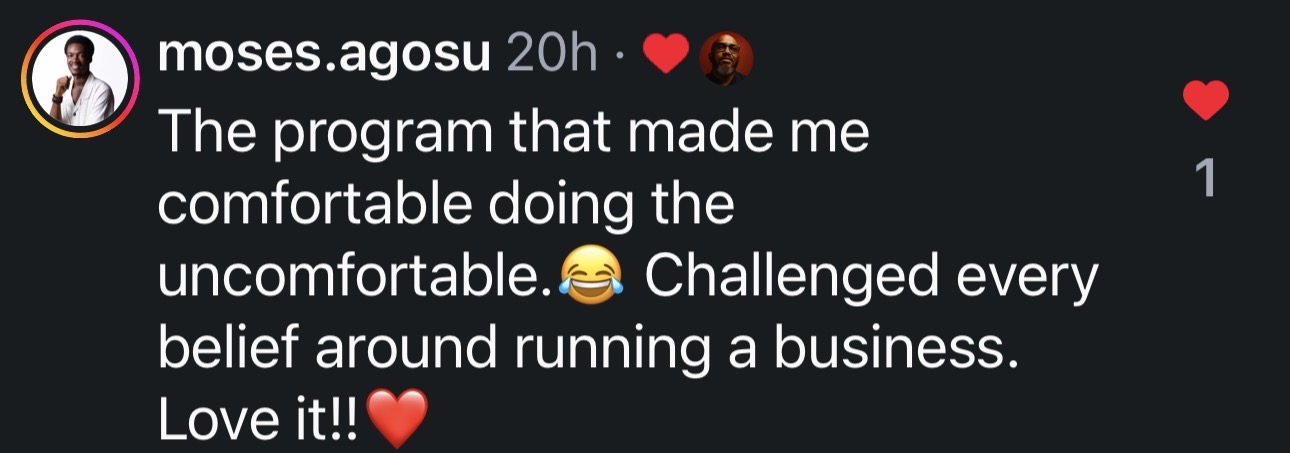 Instagram comment from @moses.agosu about MBT