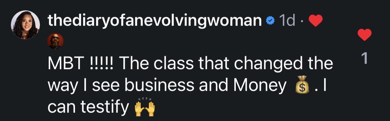 Instagram comment from @thediaryofanevolvingwoman about MBT